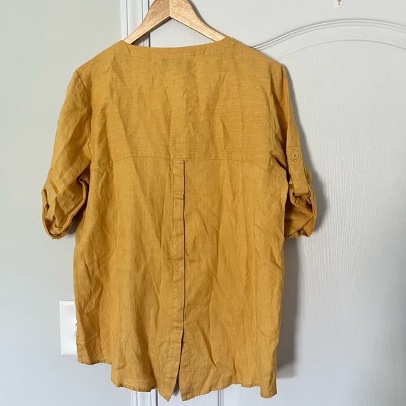 Ellen Tracy | yellow linen blouse - L - Picture 2 of 8